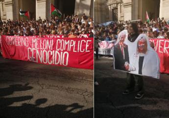 Manovra studenti in corteo. A Roma cori pro Palestina e foto Meloni e Netanyahu sporchi di sangue