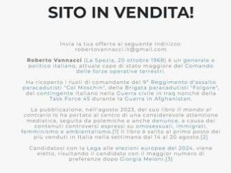 Roberto Vannacci il suo sito in vendita in home page spunta richiesta offerte