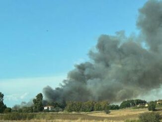 Roma vasto incendio a Maccarese in azione vigili fuoco ed elicottero