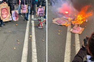 Torino a corteo pro Palestina bruciate foto di Meloni Salvini Crosetto e dellad di Leonardo